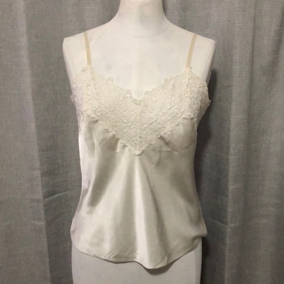 Vintage Silk Camisole Top-Off White with Lace - Picture 2 of 15